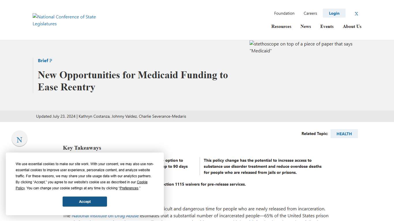 New Opportunities for Medicaid Funding to Ease Reentry